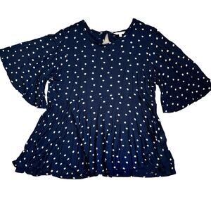 Lucky Brand navy blue with white polka dots flowy top size L